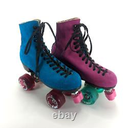 Riedell Custom Pink & Blue Suede Leather Lace Up Roller Skates Size 6 Women