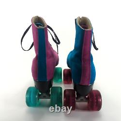 Riedell Custom Pink & Blue Suede Leather Lace Up Roller Skates Size 6 Women