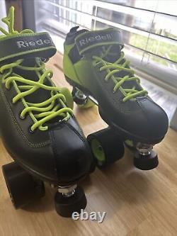 Riedell Dart Lime Green and Black Quad Roller Skates Sz 8 Dart 62MM Wheel