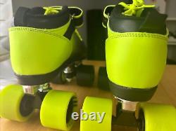 Riedell Dart Lime Green and Black Quad Roller Skates Sz 8 Dart 62MM Wheel