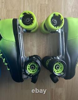 Riedell Dart Lime Green and Black Quad Roller Skates Sz 8 Dart 62MM Wheel