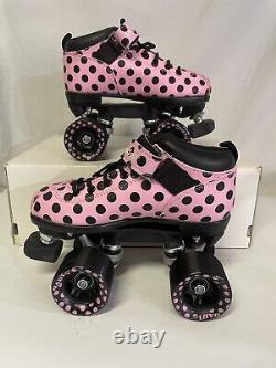 Riedell Dart Quad Speed Roller Skates Size 3 Pink Low Cut Polka Dot