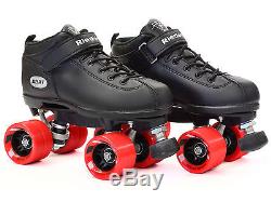 Riedell Dart Quad Speed Skate 4pc Bundle w Bag Toe Plugs & 2pr Laces Red & Black