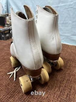 Riedell Leather White Classic Quad Roller Skates Sure grip 7 W Redwing Minn