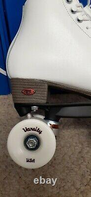 Riedell Leather White Classic Quad Roller Skates Women's Size 8 Varsity Wheels