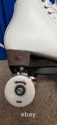 Riedell Leather White Classic Quad Roller Skates Womens Size 5.5 Varsity Wheel