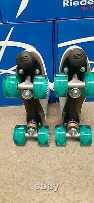 Riedell Leather White Quad Roller Skates Women Size 5.5. Energy Outdoor Wheels