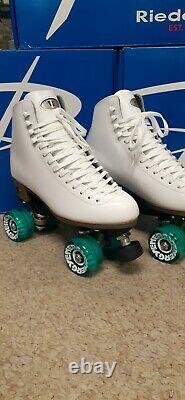 Riedell Leather White Quad Roller Skates Women Size 8.5 Energy Outdoor Wheels