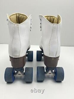 Riedell Leather White Quad Roller Skates Women's Size 9 Riva Wheels PowerDyne