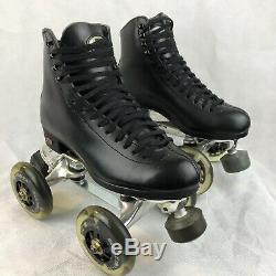 Riedell Mens 8 Model 120 Black Leather Quad Roller Skates with Light Up Wheels