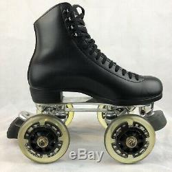 Riedell Mens 8 Model 120 Black Leather Quad Roller Skates with Light Up Wheels