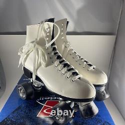 Riedell Model 110 Riva White Leather Roller Skates Sz 9 Medallion Plus Wheels