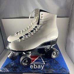 Riedell Model 110 Riva White Leather Roller Skates Sz 9 Medallion Plus Wheels