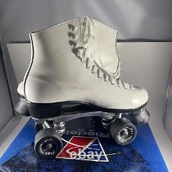 Riedell Model 110 Riva White Leather Roller Skates Sz 9 Medallion Plus Wheels