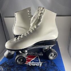 Riedell Model 110 Riva White Leather Roller Skates Sz 9 Medallion Plus Wheels