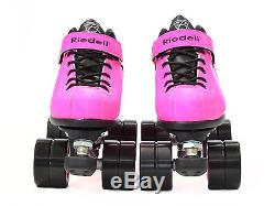Riedell Pink Dart Quad Roller Derby Speed Skates with 2 Pair of Laces Pink & Black