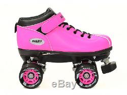 Riedell Pink Dart Quad Roller Derby Speed Skates with 2 Pair of Laces Pink & Black