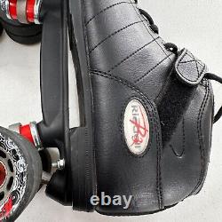 Riedell R3 Cayman Roller Skates 10 Black Quad Speed Skate PVC Retro Derby vtg