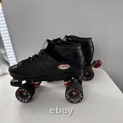 Riedell R3 Cayman Roller Skates 10 Black Quad Speed Skate PVC Retro Derby vtg