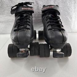 Riedell R3 Cayman Roller Skates 10 Black Quad Speed Skate PVC Retro Derby vtg