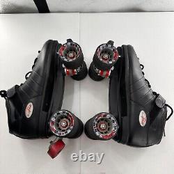 Riedell R3 Cayman Roller Skates 10 Black Quad Speed Skate PVC Retro Derby vtg