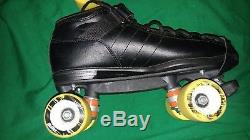 Riedell R3 Derby Roller Skate Cayman Black, Radar BULLET Yellow Wheels Size 12