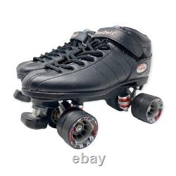 Riedell R3 Radar Cayman 62mm Black Derby Indoor Speed Roller Skates Men Size 10