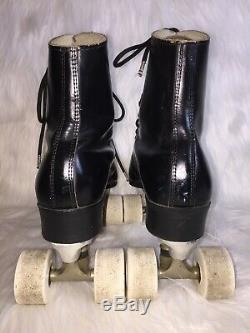 Riedell Roller Skates Black Leather Red Wing SZ 11 M Chicago 77K Vanathane Wheel