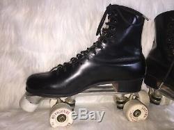 Riedell Roller Skates Black Leather Red Wing SZ 11 M Chicago 77K Vanathane Wheel