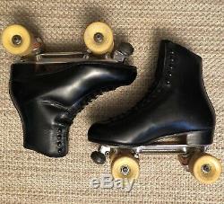 Riedell Roller Skates Blk Leather 10 W Wide Atlas Plates Fafnir 37k Bones 62mm