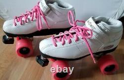 Riedell Roller Skates R3 Cayman Radar White Pink Womens Size 8 Roller Derby