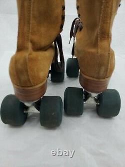 Riedell Roller Skates Size 8 Jogger Sure Grip Leather Tan Suede with Brown Laces