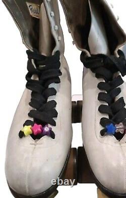 Riedell Roller Skates Size 9.5 White Tall Model 192 FO-MAC Wheels Chicago VTG