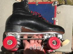 Riedell Sure-Grip Century Plate8 Roller Skates Vtg Black Sz 11 With RWB Metal Case