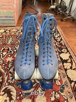 Riedell Sure Grip Vintage Blue Suede Roller Skates Size 8 See Measurement