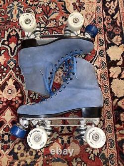 Riedell Sure Grip Vintage Blue Suede Roller Skates Size 8 See Measurement