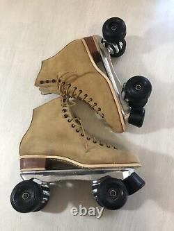 Riedell Sure-Grip Vintage Tan Suede Leather Roller Skates Womens 10 Super X 6R