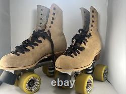 Riedell TAN SUEDE LEATHER ROLLER SKATES 130M Size 4 RED WING HYPER ROLLO