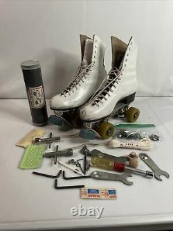 Riedell Vintage Quad Roller Skates Sure Grip Classic 5 White Women 7 Accessories