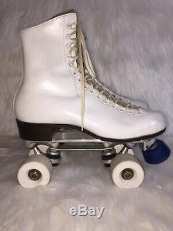 Riedell White Leather Roller Skates Sure Grip Wheels Womens 8 WithCase 220 Model