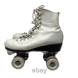 Riedell Women's 7 B White Vintage Leather Quad Roller Derby Skates 3521 Pacer
