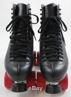 Riedell Womens Black Red Leather Lace Up Almond Toe Roller Skates Size 7.5