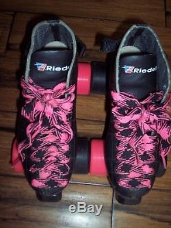 Riedell Womens Derby Roller Skates Pink Black Cosmic Wheels WFTDA USA Size 6