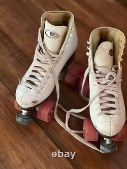 Riedell Womens Roller Skates White Leather Light Up Pink Wheels Size 8