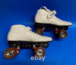 Roller Skates, Vintage White Riedell 695 Speed Skates, Sg Skins, Fanjets, Size 7