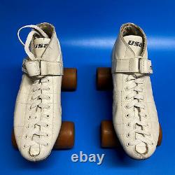 Roller Skates, Vintage White Riedell 695 Speed Skates, Sg Skins, Fanjets, Size 7