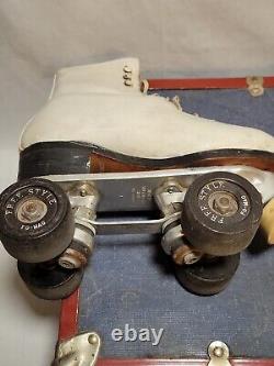 SNYDER DOUGLAS SUPER DELUXE ROLLER SKATES Size 4 White with Riedell Boot & Case