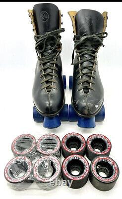 VINTAGE Riedell Red Wing BlK Leather Roller Skates (M 7.5/ W 9) with Indoor Wheels