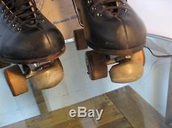 VItg RIEDELL ROLLER SKATES RED WING SKATING SHOES w Box black leather men's 10.5