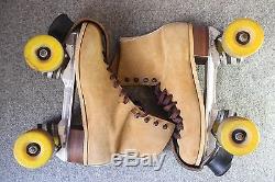 VTG RIEDELL RED WING Roller Skates MENS 7 Tan Suede SURE-GRIP Wheels Plate